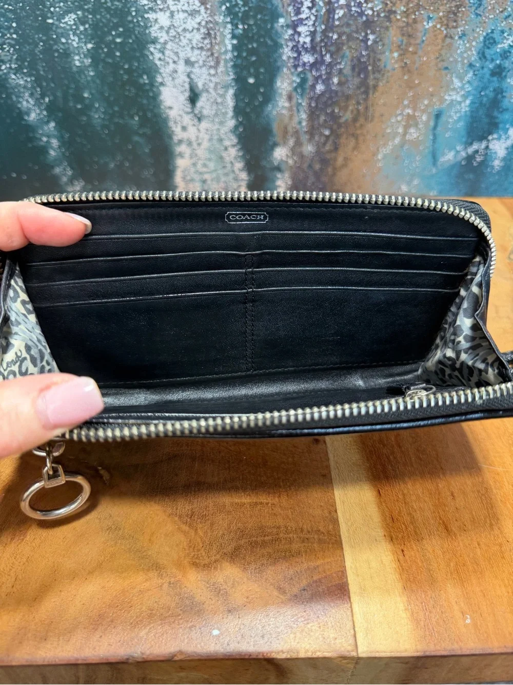 Coach Y2K Poppy Black Patent Leather Zip-Around Wallet Wristlet